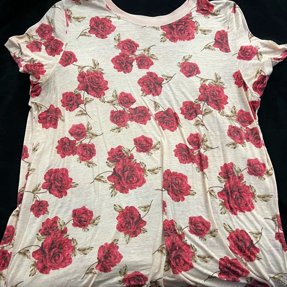 Torrid plus size pink red roses shirt.